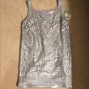 Lilly Pulitzer Arlington Foil Silver Shift Dress